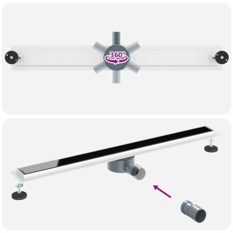 ODPŁYW PRYSZNICOWY Z SZKLANĄ POKRYWĄ I SYFONEM 360° 90CM