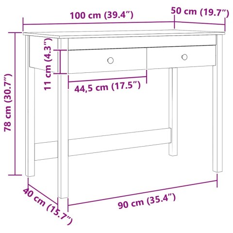 BIURKO NOWOCZESNE BRĄZOWE 100X50X78CM LITE DREWNO SOSNOWE