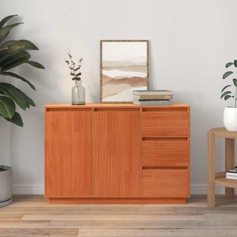 SZAFKA KOMODA BRĄZOWY DĄB 111X34X75CM LITE DREWNO SOSNOWE