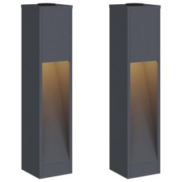 LAMPY SOLARNE OGRODOWE 2 SZTUKI SŁUPKI STALOWE 80CM ANTRACYT CIEPŁA BIEL LED