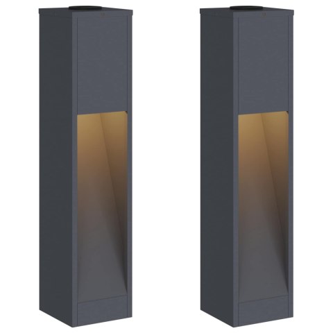 LAMPY SOLARNE OGRODOWE 2 SZTUKI SŁUPKI STALOWE 80CM ANTRACYT CIEPŁA BIEL LED