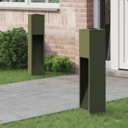 LAMPY SOLARNE OGRODOWE 2 SZTUKI SŁUPKI STALOWE 80CM OLIWKOWE CIEPŁA BIEL LED