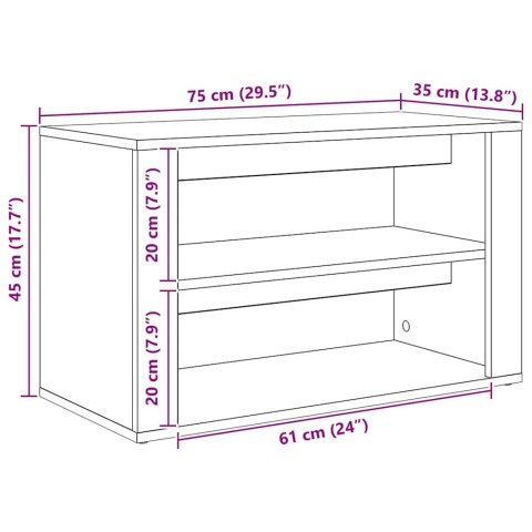 STOJAK NA BUTY Z PÓŁKĄ STARE DREWNO 75X 35X 45CM