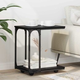 STOLIK BOCZNY Z PÓŁKĄ Z KOŁEM CZARNY DĄB 50X 35X 55.5CM