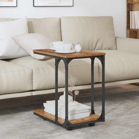 STOLIK BOCZNY Z PÓŁKĄ Z KOŁEM STARE DREWNO 50X 35X 55.5CM