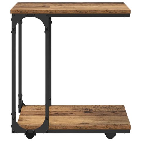 STOLIK BOCZNY Z PÓŁKĄ Z KOŁEM STARE DREWNO 50X 35X 55.5CM