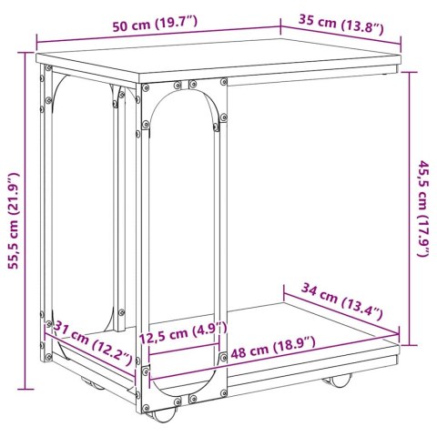 STOLIK BOCZNY Z PÓŁKĄ Z KOŁEM STARE DREWNO 50X 35X 55.5CM