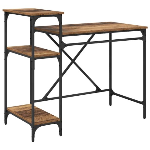 BIURKO Z PÓŁKAMI STARE DREWNO 105X50X90CM INDUSTRIALNE