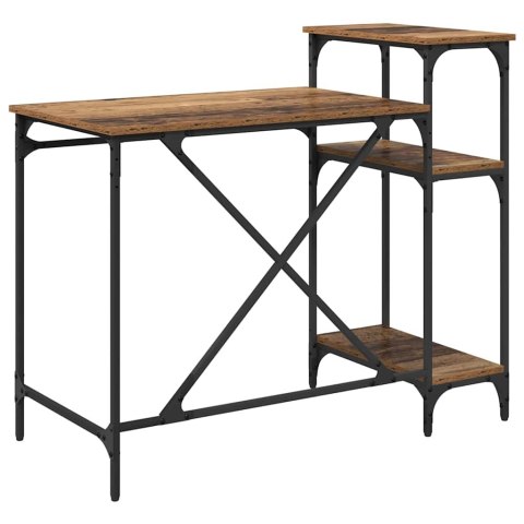 BIURKO Z PÓŁKAMI STARE DREWNO 105X50X90CM INDUSTRIALNE