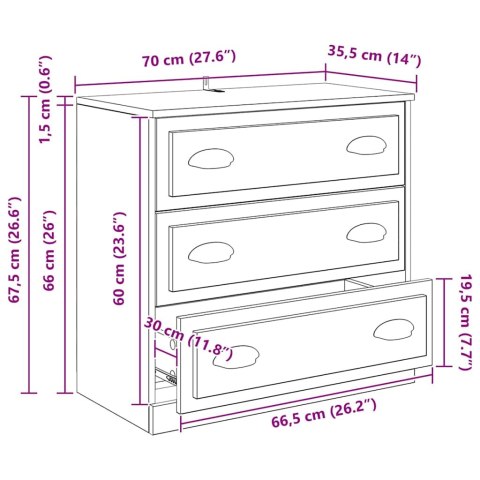 SZAFKA KOMODA CZARNY DĄB 70X35,5X67,5CM
