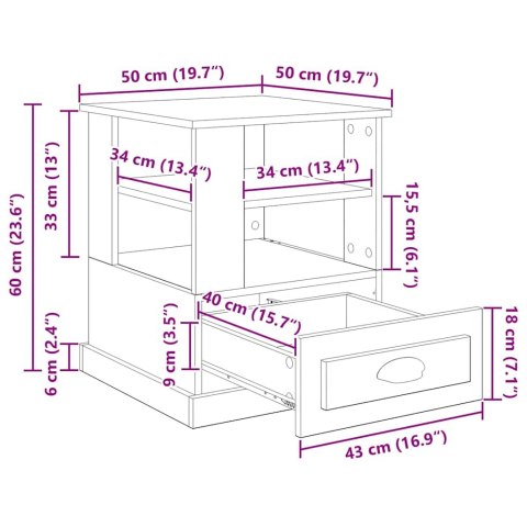 SZAFKA NOCNA Z SZUFLADĄ Z PÓŁKĄ STARE DREWNO 50X 50X 60CM