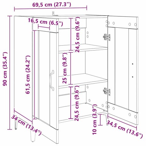 SZAFKA KOMODA DĄB RZEMIEŚLNICZY 69,5X34X90CM