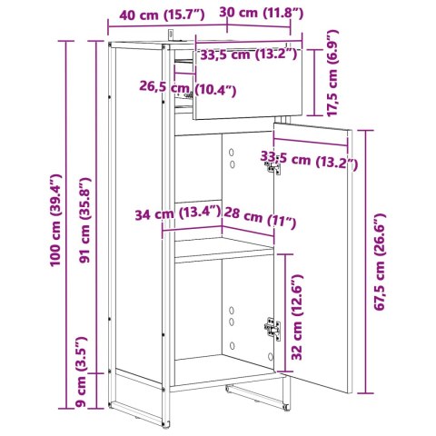 SZAFKA ŁAZIENKOWA Z SZUFLADĄ CZARNY DĄB 40X 30X 100CM