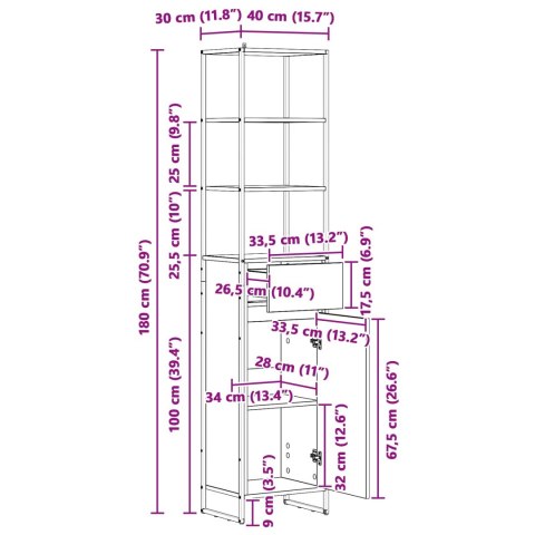 SZAFKA ŁAZIENKOWA Z SZUFLADĄ DĄB DYMNY 40X 30X 180CM