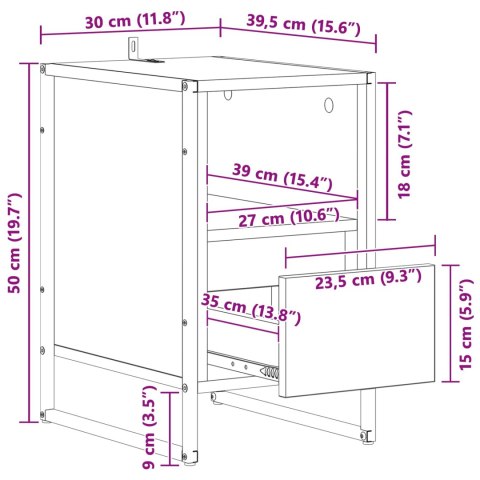 STOLIK NOCNY Z SZUFLADĄ DĄB RZEMIEŚLNICZY 39,5X 30X 50CM