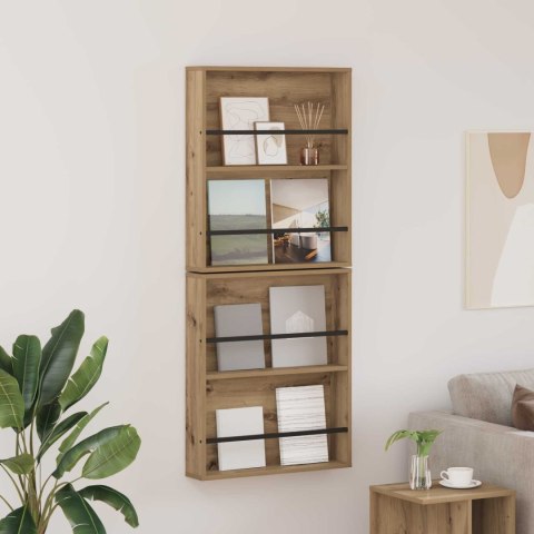 REGAŁ NA GAZETY Z PÓŁKĄ 2 SZT. DĄB RZEMIEŚLNICZY 60X 12X 70CM