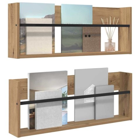 REGAŁ NA GAZETY Z PÓŁKĄ 2 SZT. DĄB RZEMIEŚLNICZY 80X 12X 30CM