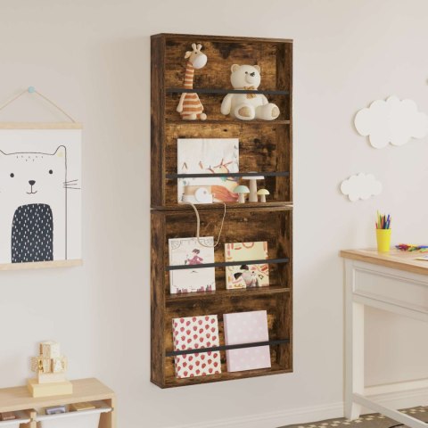 REGAŁ NA GAZETY Z PÓŁKĄ 2 SZT. DĄB WĘDZONY 60X 12X 70CM