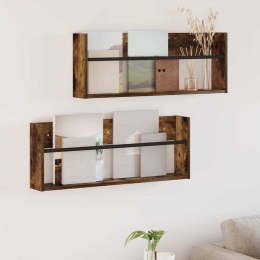 REGAŁ NA GAZETY Z PÓŁKĄ 2 SZT. DĄB WĘDZONY 80X 12X 30CM