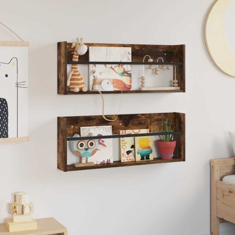 REGAŁ NA GAZETY Z PÓŁKĄ 2 SZT. DĄB WĘDZONY 80X 12X 30CM