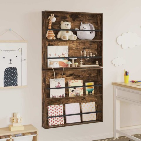 REGAŁ NA GAZETY Z PÓŁKĄ 2 SZT. DĄB WĘDZONY 80X 12X 70CM