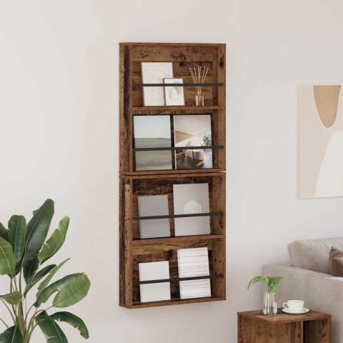 REGAŁ NA GAZETY Z PÓŁKĄ 2 SZT. STARE DREWNO 60X 12X 70CM