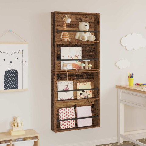 REGAŁ NA GAZETY Z PÓŁKĄ 2 SZT. STARE DREWNO 60X 12X 70CM