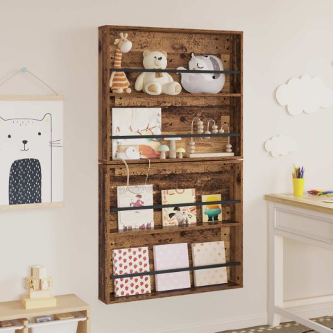 REGAŁ NA GAZETY Z PÓŁKĄ 2 SZT. STARE DREWNO 80X 12X 70CM