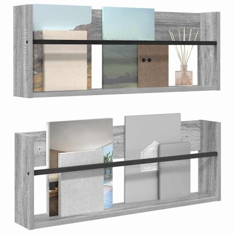 REGAŁ NA GAZETY Z PÓŁKĄ 2 SZT. SZARY SONOMA 80X 12X 30CM