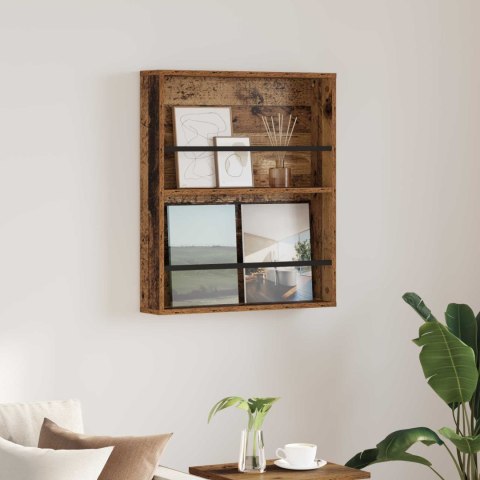 REGAŁ NA GAZETY Z PÓŁKĄ STARE DREWNO 60X 12X 70CM