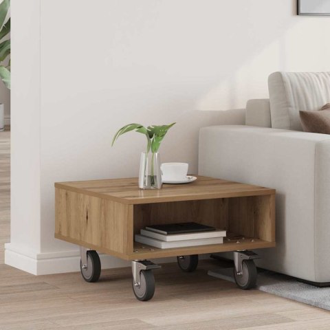 STOLIK BOCZNY Z KÓŁKAMI DĄB RZEMIEŚLNICZY 50,5X 50X 30CM