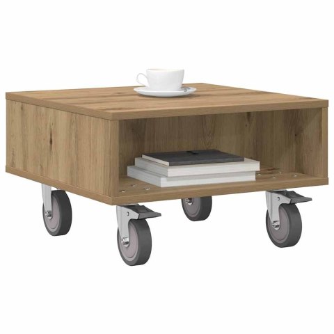 STOLIK BOCZNY Z KÓŁKAMI DĄB RZEMIEŚLNICZY 50,5X 50X 30CM