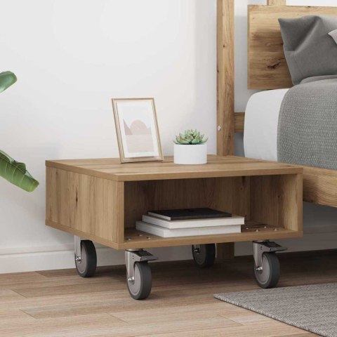 STOLIK BOCZNY Z KÓŁKAMI DĄB RZEMIEŚLNICZY 50,5X 50X 30CM