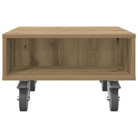 STOLIK BOCZNY Z KÓŁKAMI DĄB RZEMIEŚLNICZY 50,5X 50X 30CM