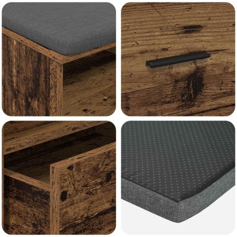 ŁAWKA W PRZEDPOKOJU Z PODUSZKĄ STARE DREWNO 100X 38X 46CM