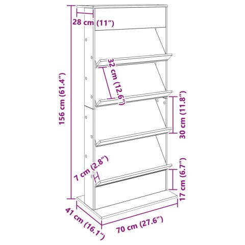 REGAŁ NA GAZETY Z PÓŁKĄ BETONOWY SZARY 70X 41X 156CM