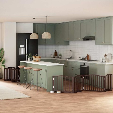 SKŁADANA BRAMKA DLA PSA Z DRZWIAMI 10 PANELI BRĄZOWA 800CM