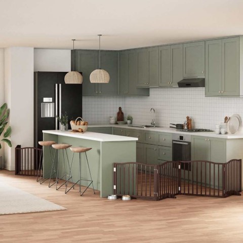 SKŁADANA BRAMKA DLA PSA Z DRZWIAMI 6 PANELI BRĄZOWA 480CM