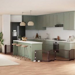 SKŁADANA BRAMKA DLA PSA Z DRZWIAMI 8 PANELI BRĄZOWA 640CM