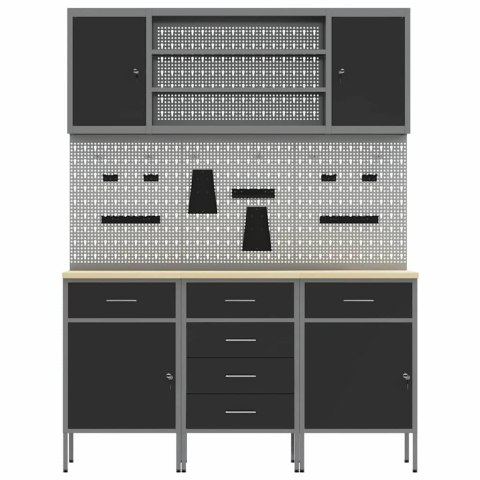 STÓŁ WARSZTATOWY Z SZUFLADĄ 7 PCS CZARNY 150X55X200CM STAL