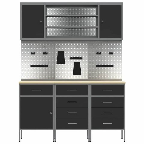 SZAFKA ROBOCZA Z PÓŁKĄ 7 PCS CZARNY DREWNO INŻYNIERYJNE I STAL