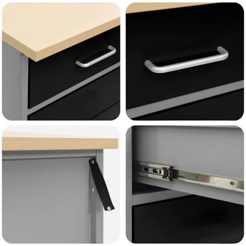 SZAFKA ROBOCZA Z PÓŁKĄ 7 PCS CZARNY DREWNO INŻYNIERYJNE I STAL