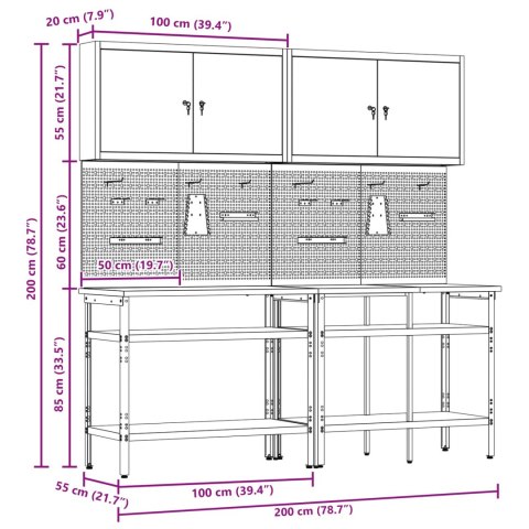 ZESTAW STOŁU WARSZTATOWEGO 8 SZT. SZARY STAL MALOWANA PROSZKOWO