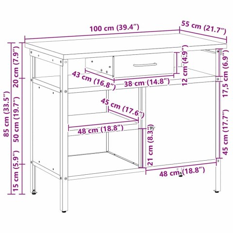 STÓŁ WARSZTATOWY Z SZUFLADĄ CZARNY I SZARY 100X55X85CM