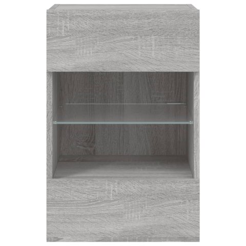 ŚCIENNA SZAFKA TV Z LED SZARY DĄB SONOMA 40X30X60,5CM