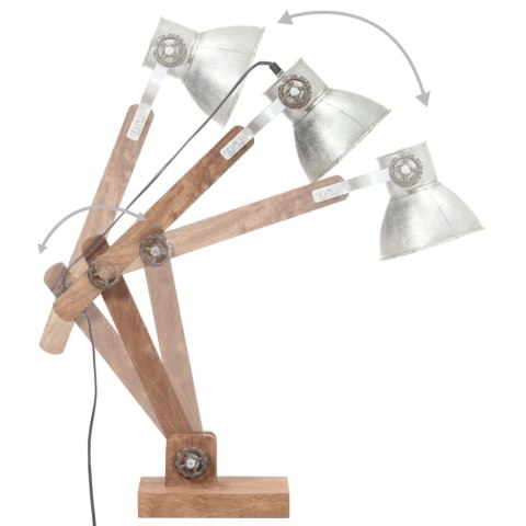 INDUSTRIALNA LAMPA STOŁOWA SREBRNA OKRĄGŁA 58X18X90CM E27
