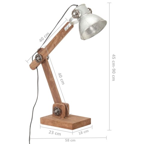INDUSTRIALNA LAMPA STOŁOWA SREBRNA OKRĄGŁA 58X18X90CM E27
