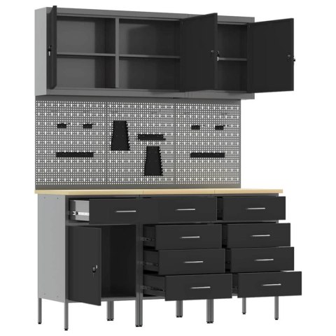 STÓŁ WARSZTATOWY Z SZUFLADĄ 8 SZT. CZARNY 150X 55X 200CM STAL