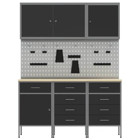 STÓŁ WARSZTATOWY Z SZUFLADĄ 8 SZT. CZARNY 150X 55X 200CM STAL