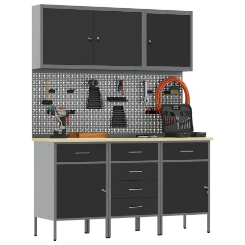 SZAFKA ROBOCZA 8 SZT. CZARNY DREWNO INŻYNIERYJNE I STAL